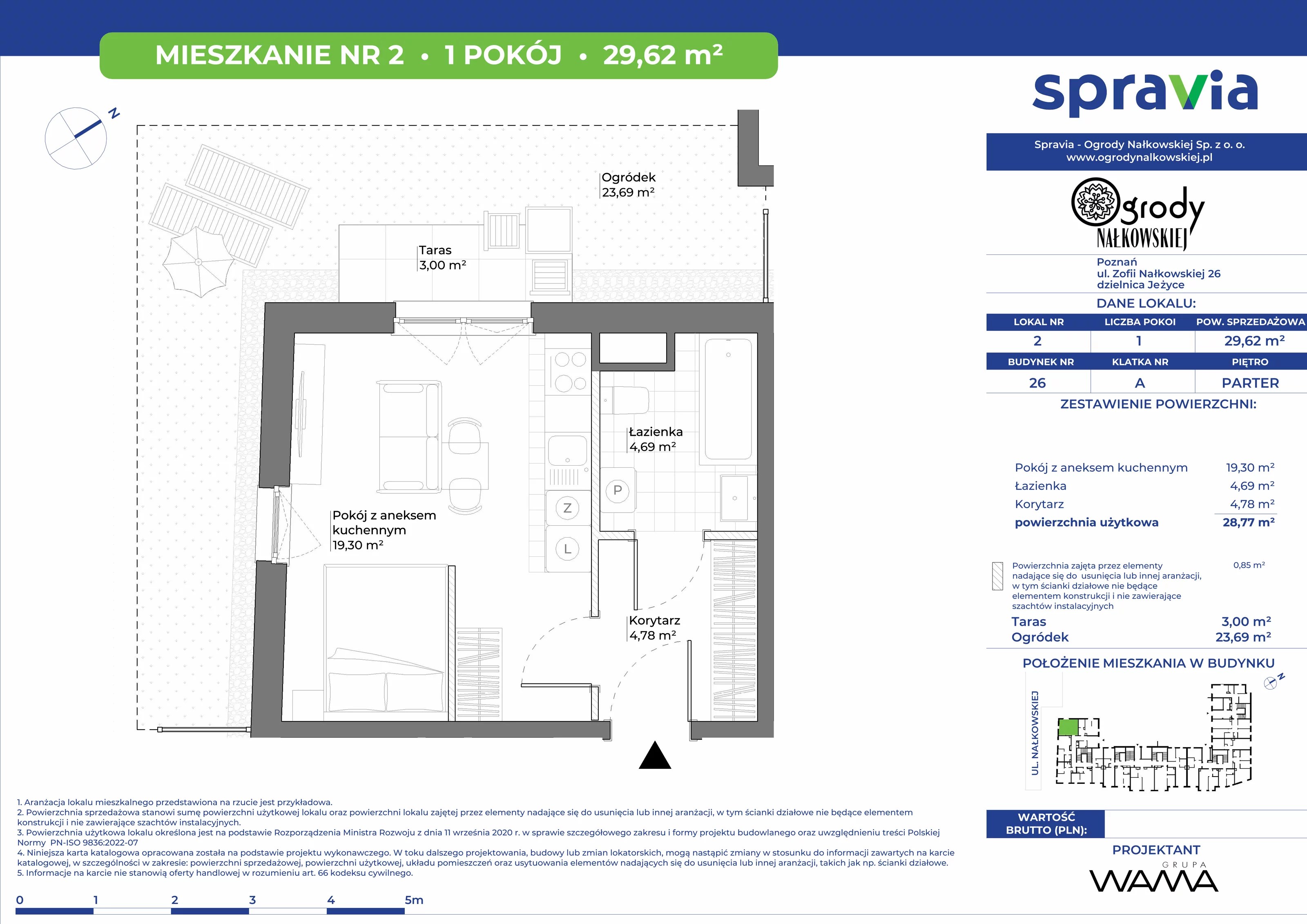 1 pokój, mieszkanie 29,62 m², parter, oferta nr 26-2, Ogrody Nałkowskiej, Poznań, Ogrody, ul. Nałkowskiej 24, 26